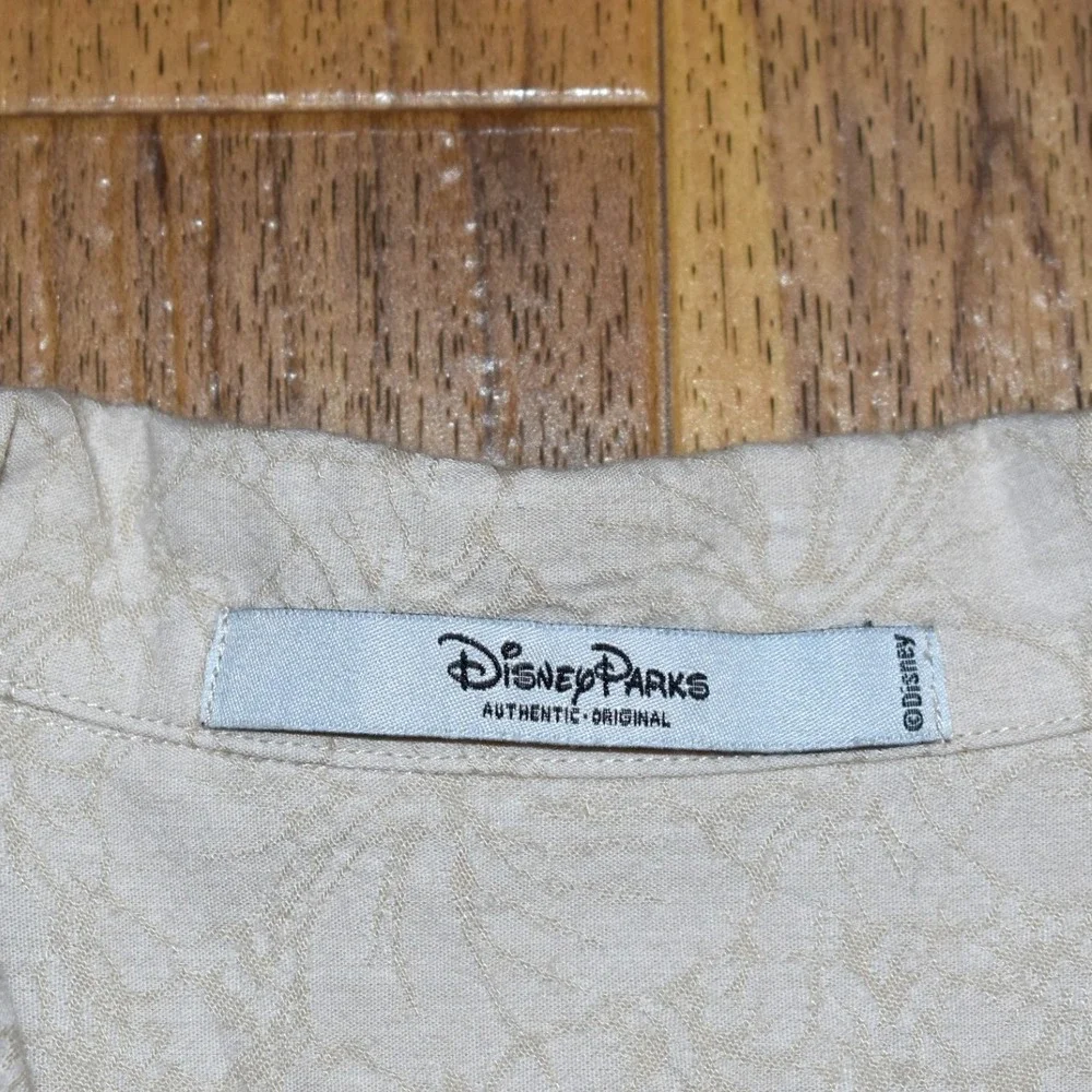 Disney Parks Mickey Mouse In Paradise Mens XL Tan Floral Jacquard Camp Shirt Exc